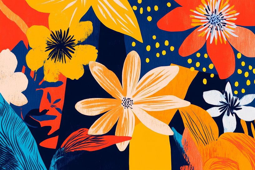 Des fleurs multicolores sur un fond sombre par Poster Art Shop