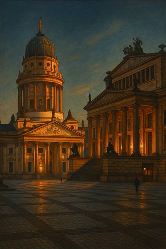 Gendarmenmarkt Zonsondergang: Franse kathedraal en Konzerthaus Drama