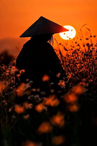 Zonsondergang in het bloemenveld