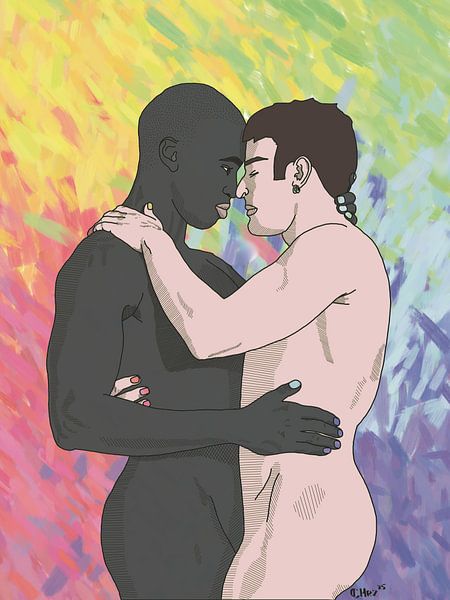 BoldLove - Gay Couple on Rainbow Background by Chrz - AquaPixelFusion