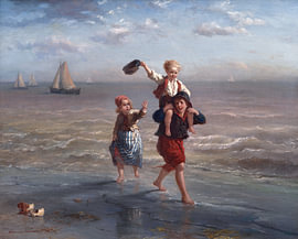 Fischerkinder spielen in der Brandung – Elchanon Verveer (1863) von Galerie Ringoot