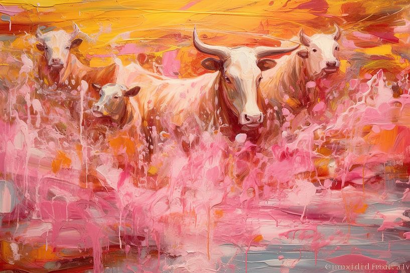 Highland Cattle Swimming | Abstract art by Eye catching paintings