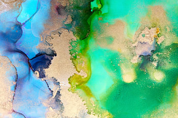 Emerald Lagoon Flow – Alkohol-Tinte in Grün, Blau und Gold