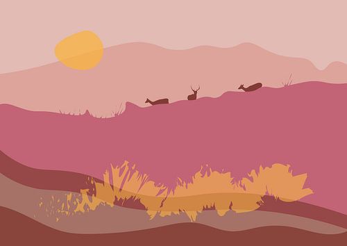 Herten in de vroege ochtend, artwork, kleurrijk