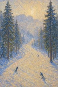 Golden Light on Alpine Slopes – Impressionist Winter