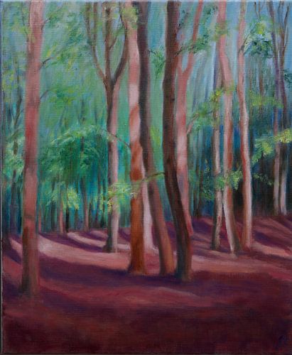 Roze bomen in Cronebos. Hilversum. 50x60cm.