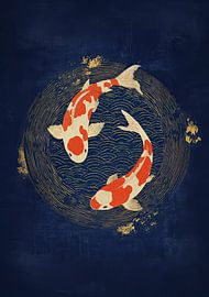 Poissons koï Yin Yang sur fond bleu foncé sur Niklas Maximilian