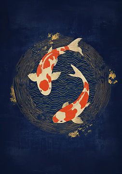 Yin Yang-koivissen in donkerblauw van Niklas Maximilian