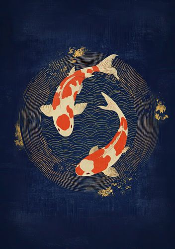 Yin Yang-koivissen in donkerblauw