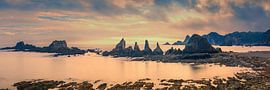 Panorama and sunrise at Playa Gueirua, Asturias, Spain by Henk Meijer Photography