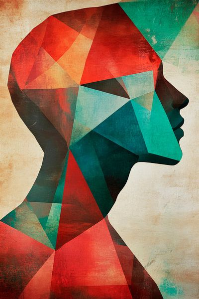 Geometrische ziel - kleurenspel Facetten van menselijkheid van Poster Art Shop