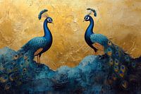 Beautiful peacock painting with gold and blue details