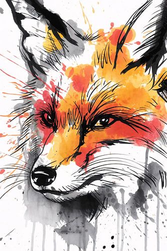 Expressief vosportret in aquarel