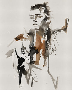 Ink Muse IV | Abstraktes Frauenporträt in Ostindischer Tinte und Aquarell