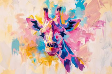 Kleurrijke Sereniteit Giraffe in Abstracte Expressie van Eva Lee