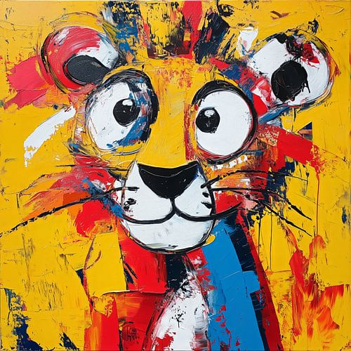 Vrolijke Leeuw in Kleurrijke Verfstreken