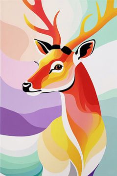 Abstract kleurrijk hert met geweien van Imperial Art House