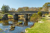 Historic clapper bridge in Dartmoor National Park, England