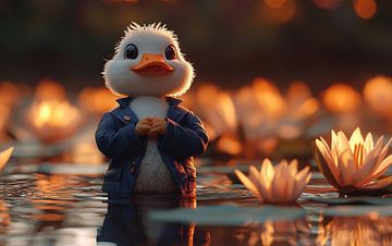 Die Dapper Duck in einem Lotusparadies