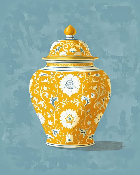 Golden Yellow Flowers on Porcelain by ByNoukk