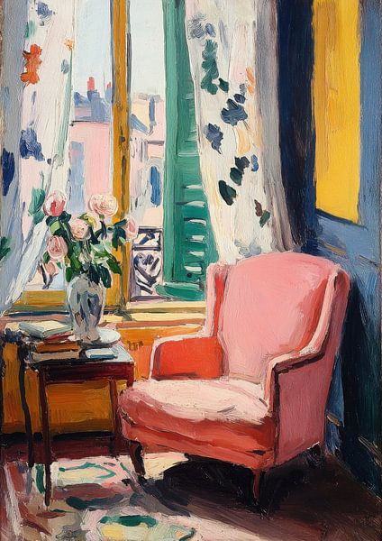 Pink armchair by the window - Matisse style by Niklas Maximilian