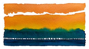 Sonnenaufgang hinter der Baumgrenze | Aquarellmalerei