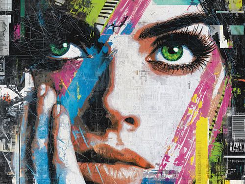 Street art emotie - Hedendaagse vrouw in kleurrijke collage