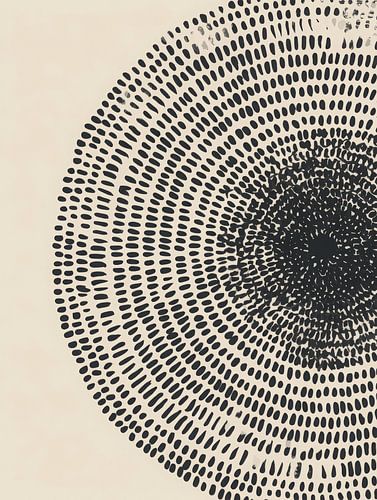 Abstrakter afrikanischer Kunstdruck mit schwarzem Punktmuster auf beigem Hintergrund