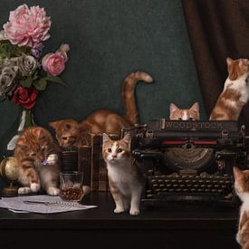 The game of kittens on an abandoned table. by Aisa Joosten