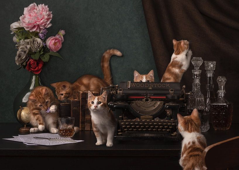 The game of kittens on an abandoned table. by Aisa Joosten