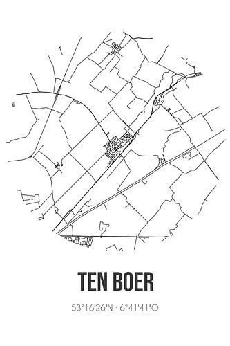 Ten Boer (Groningen) | Landkaart | Zwart-wit