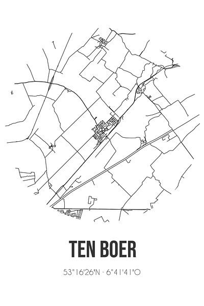 Ten Boer (Groningen) | Map | Black and white by Prints of Place