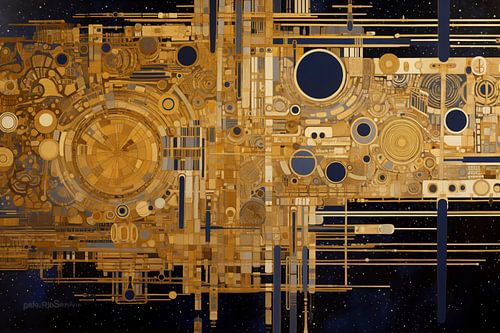 Mechanische Compositie in Goud en Zwart
