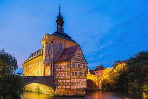Sonnenuntergang am alten Rathaus in Bamberg, Bayern, Deutschland