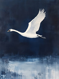 Un cygne blanc gracieux en plein vol sur IamHomeStudio