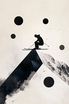 Skiërs op een top met een kunstmatig uiterlijk van Poster Art Shop