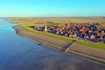 Aerial view of the village of Wierum on the Wadden Sea in the Netherlands by Eye on You