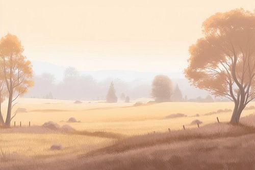 Beige Malerei Peaceful Zen | Landschaft