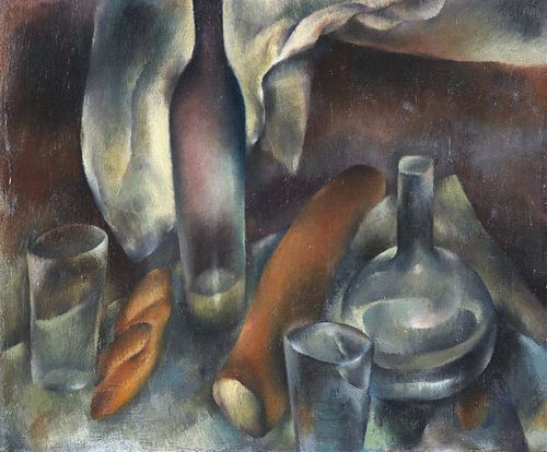 Stilleven met flessen en baguettes, HANNS BOLZ, ca 1909