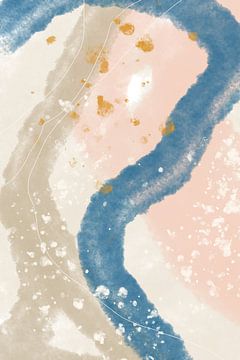 Festa cinque. Modern abstract in roze, beige, wit, blauw en goud van Dina Dankers