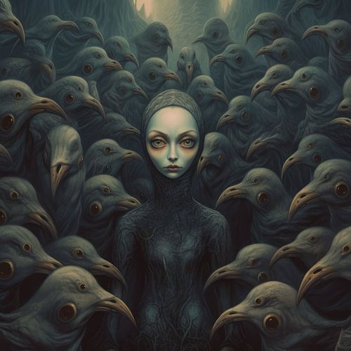 Woman with strange birds