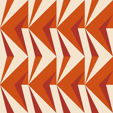 Retro geometrie met driehoeken in Bauhaus-stijl in rood, oranje van Dina Dankers
