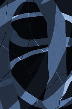Modernes abstraktes minimalistisches Retro-Kunstwerk in Blau, Weiß, Schwarz VIII von Dina Dankers