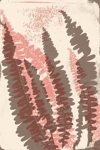 Bruine en rode varenbladeren op wit. Moderne botanische kunst.