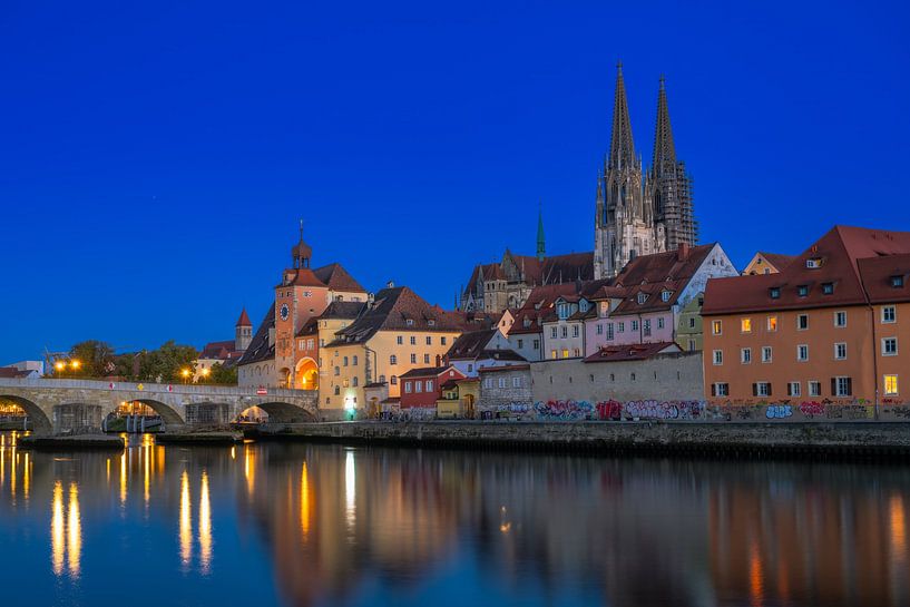 Danube bank in Regensburg at blue hour by ManfredFotos