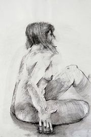 Nude Model Drawing, Nude model Drawing, Dessin de Modèle Nu, Aktmodel by Sylvia Dekker