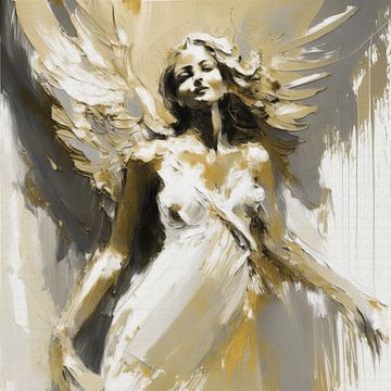 Impressionistische engel in wit en goud van Dina Dankers