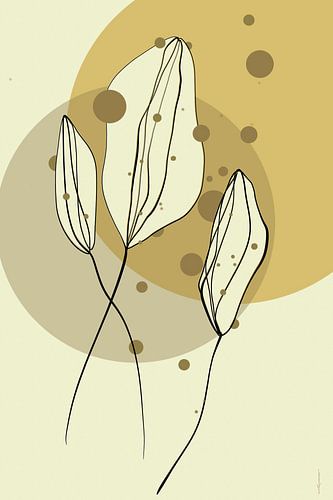 Golden leaves, digital line drawing