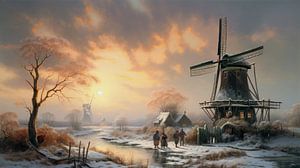 Niederländische Winterlandschaft mit Windmühle