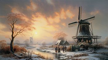 Hollands winterlandschap schilderij met molen